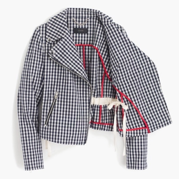 J. Crew Motorcycle jacket in gingham - Picture 3 of 11